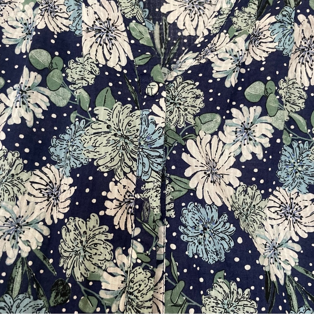 Uniqlo x Paul & Joe Navy Blue Floral Button Down Puff Sleeve Tiered Dress Size M - Picture 9 of 16